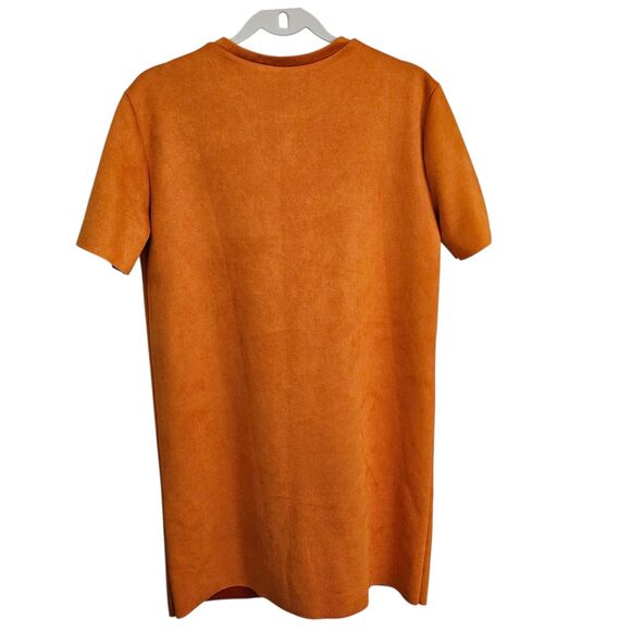 Zara Dress‎ Medium Orange Faux Suede Mini Shift Bloggers Favorite Stretch - Picture 3 of 8